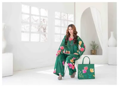 Original Tawakkal Pret Stitched Swiss Digital Printed 2pc with same matching Hand bags 🛍️ by TAWAKKAL FABRICS 